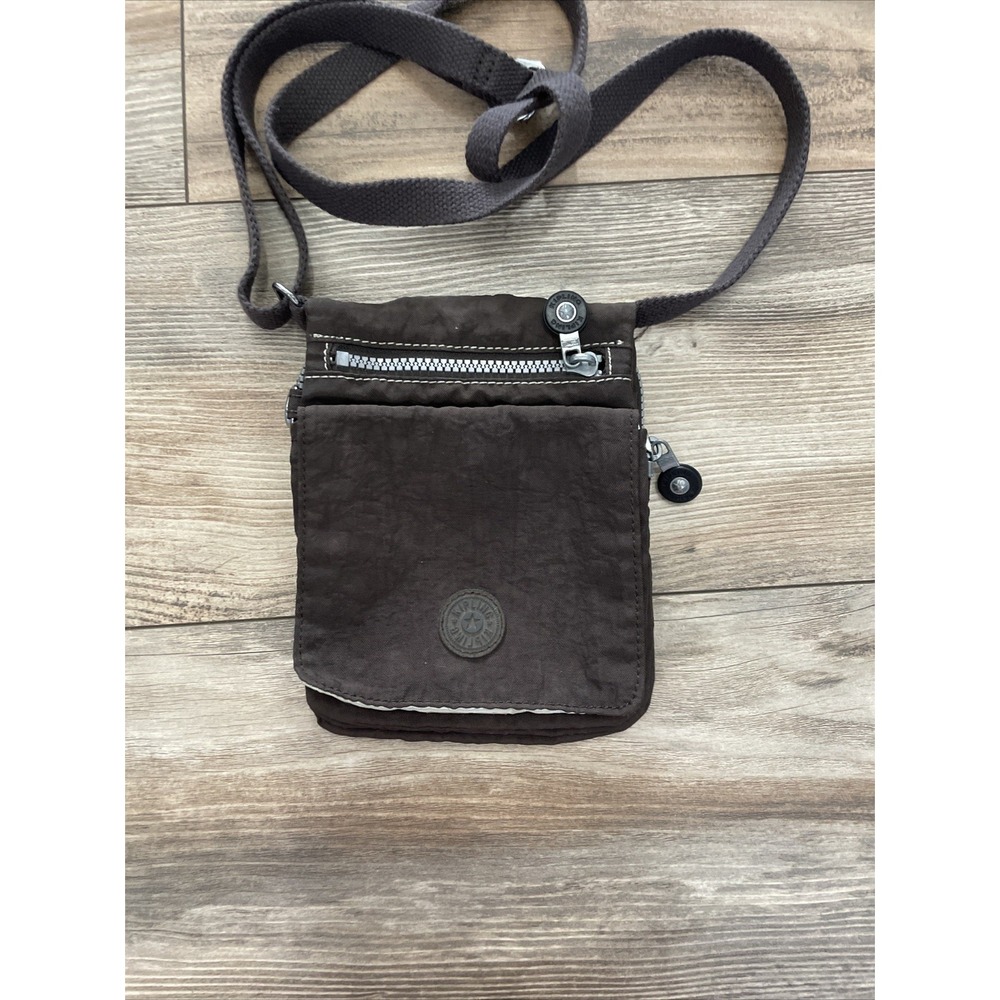 Kipling Small Brown Crinkle Nylon Crossbody Bag Flap Front Adjustable Strap - Picture 4 of 8